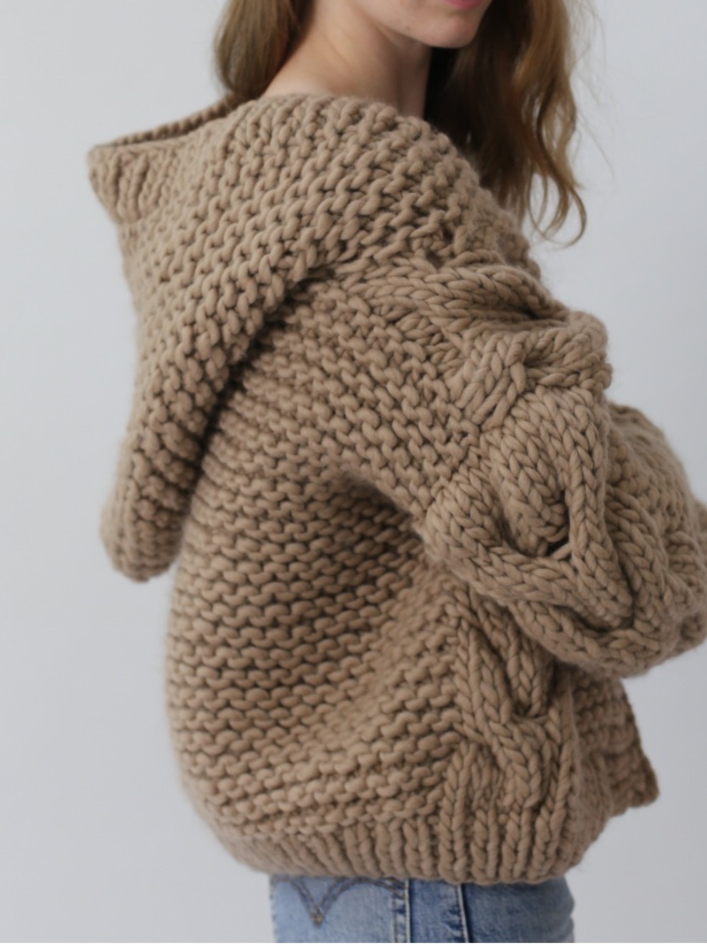 I Love Mr. Mittens cable knit hooded bomber sweater Wool